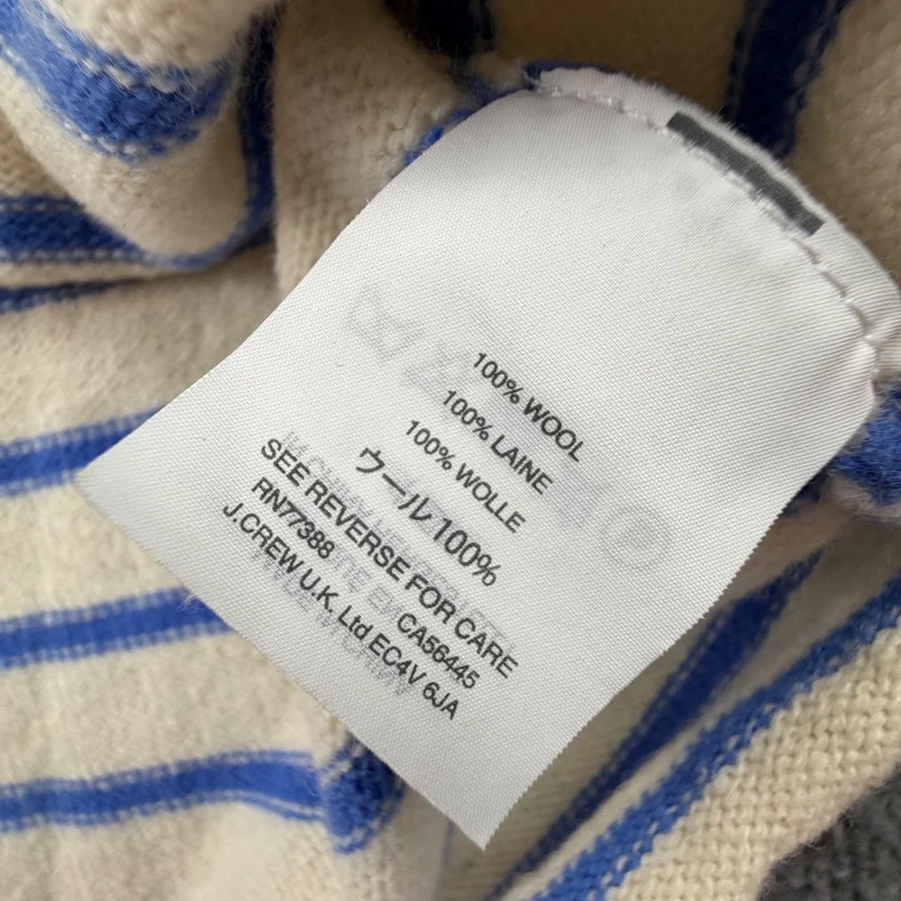 J.Crew Small 100% Wool Fair Isle Striped Crewneck Sweater Cream Blue